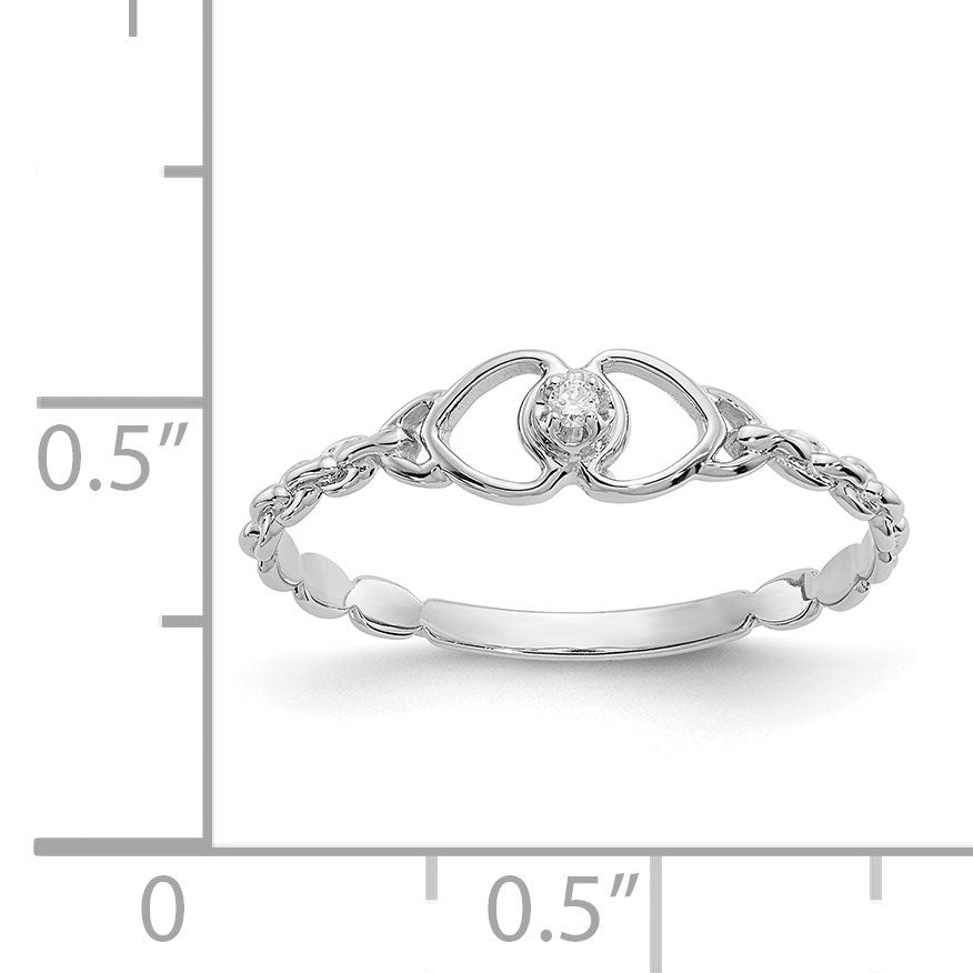 14k White Gold Polished AA Diamond Two Hearts Ring