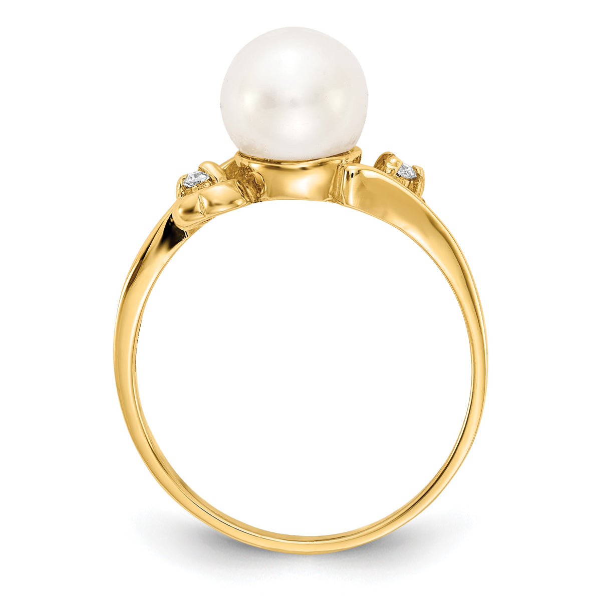 14k 7mm White Freshwater Cultured Pearl and 1/20 carat AA Diamond Ring