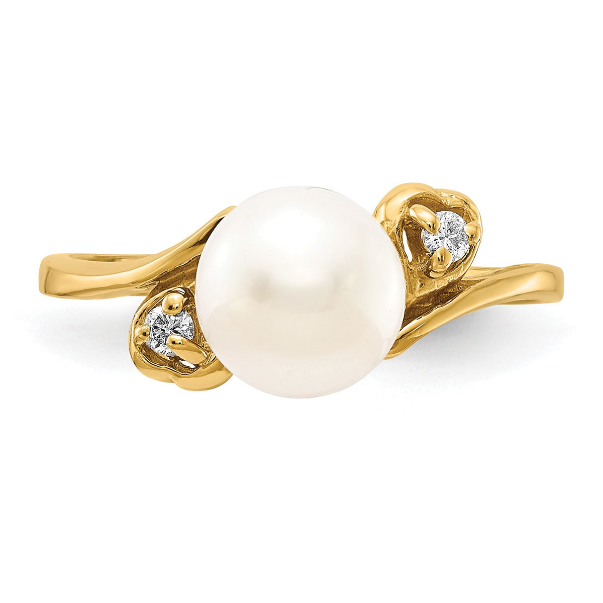 14k 7mm White Freshwater Cultured Pearl and 1/20 carat AA Diamond Ring