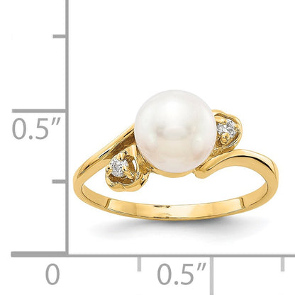 14k 7mm White Freshwater Cultured Pearl and 1/20 carat AA Diamond Ring