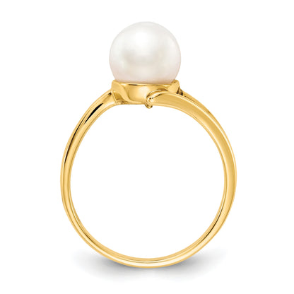 14k 7.5mm White Freshwater Cultured Pearl Ring
