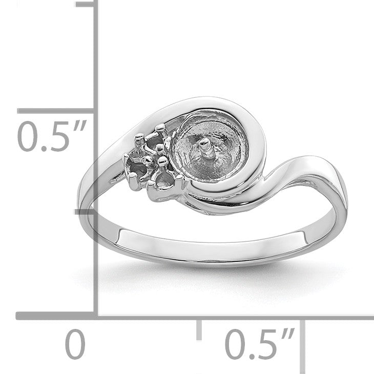 14k White Gold Holds 6mm Pearl and 3-1.5mm Stones Ring Mounting