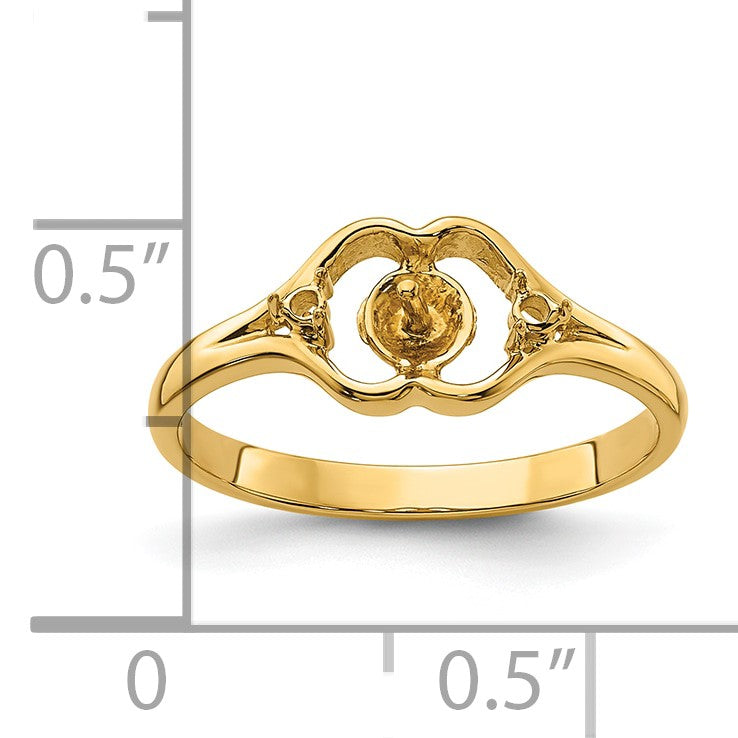 14k Holds 6mm Pearl and 2-1.4mm Stones Ring Mounting