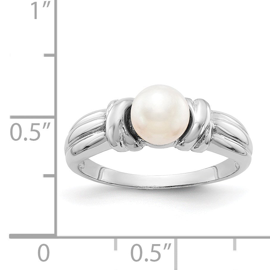 14k White Gold 6mm White Freshwater Cultured Pearl Ring