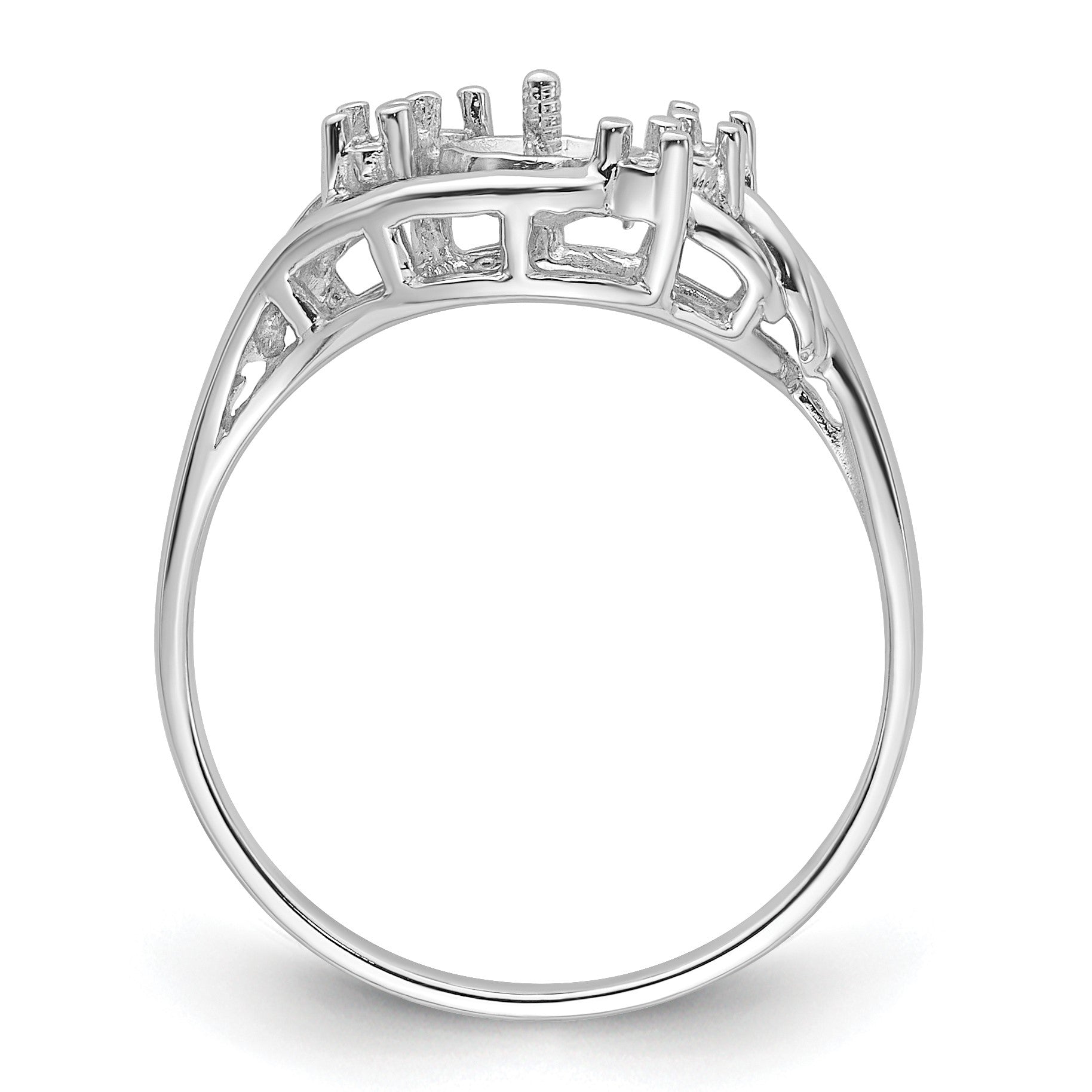 14k White Gold Holds 6mm Pearl and 6-1.4mm Stones Ring Mounting