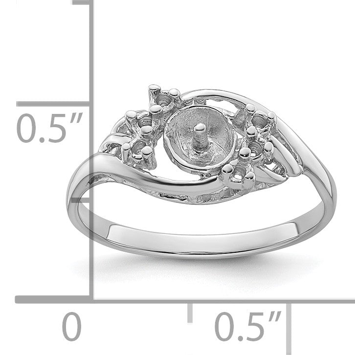 14k White Gold Holds 6mm Pearl and 6-1.4mm Stones Ring Mounting