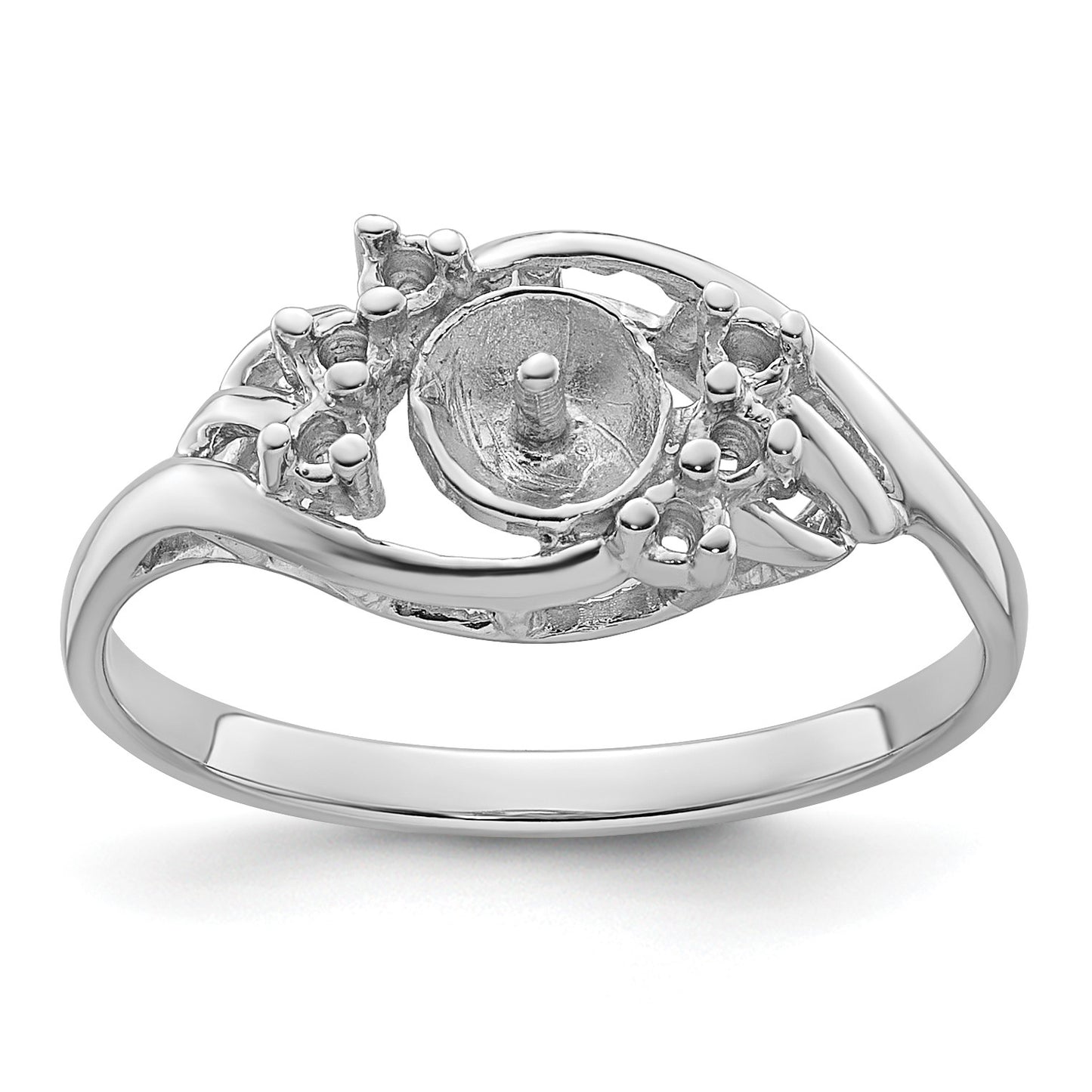14k White Gold Holds 6mm Pearl and 6-1.4mm Stones Ring Mounting