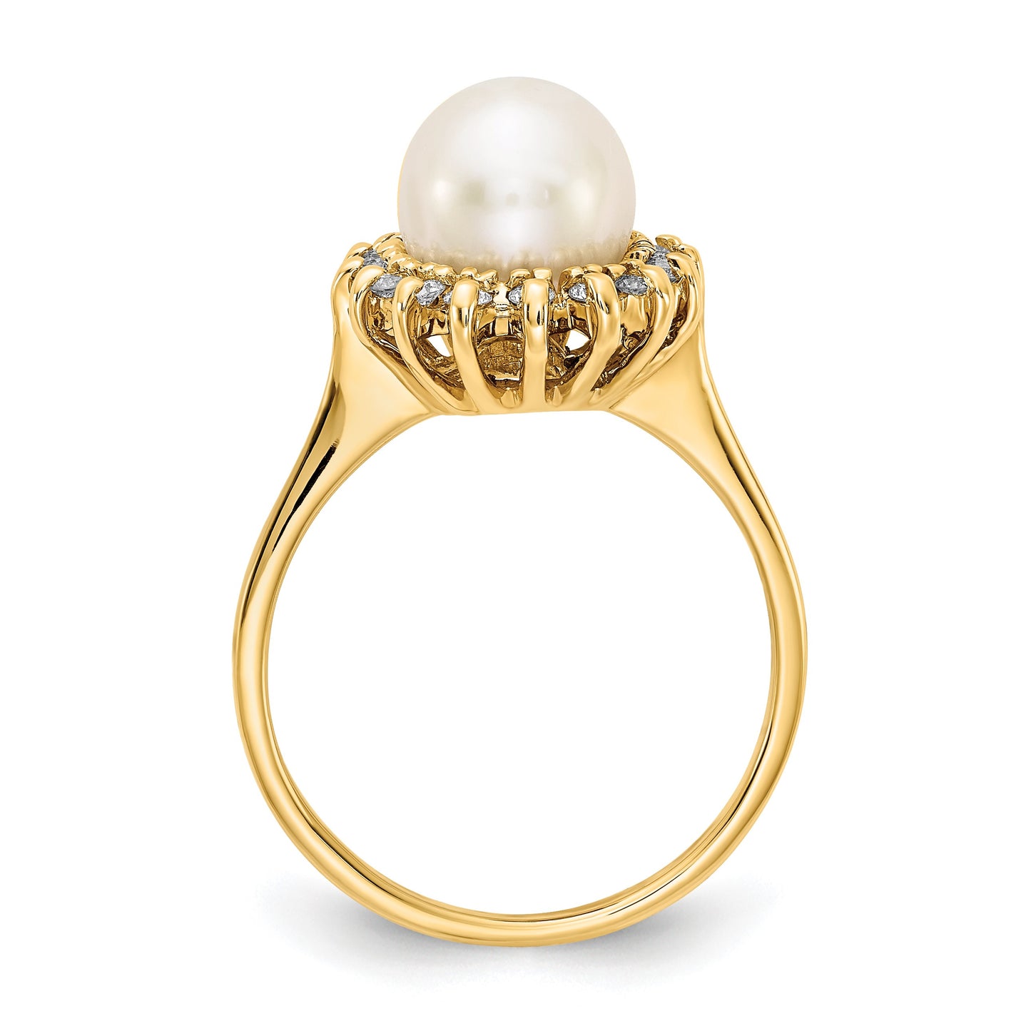 14k 7.5mm White Freshwater Cultured Pearl and 1/4 carat AA Diamond Halo Ring