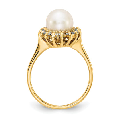 14k 7.5mm White Freshwater Cultured Pearl and 1/4 carat AA Diamond Halo Ring