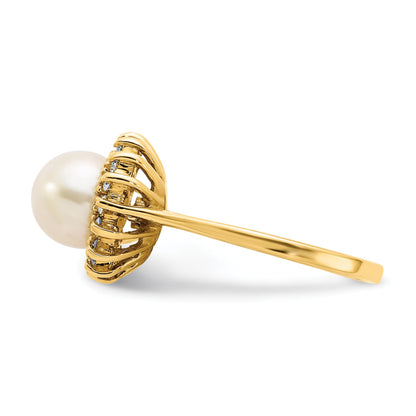 14k 7.5mm White Freshwater Cultured Pearl and 1/4 carat AA Diamond Halo Ring