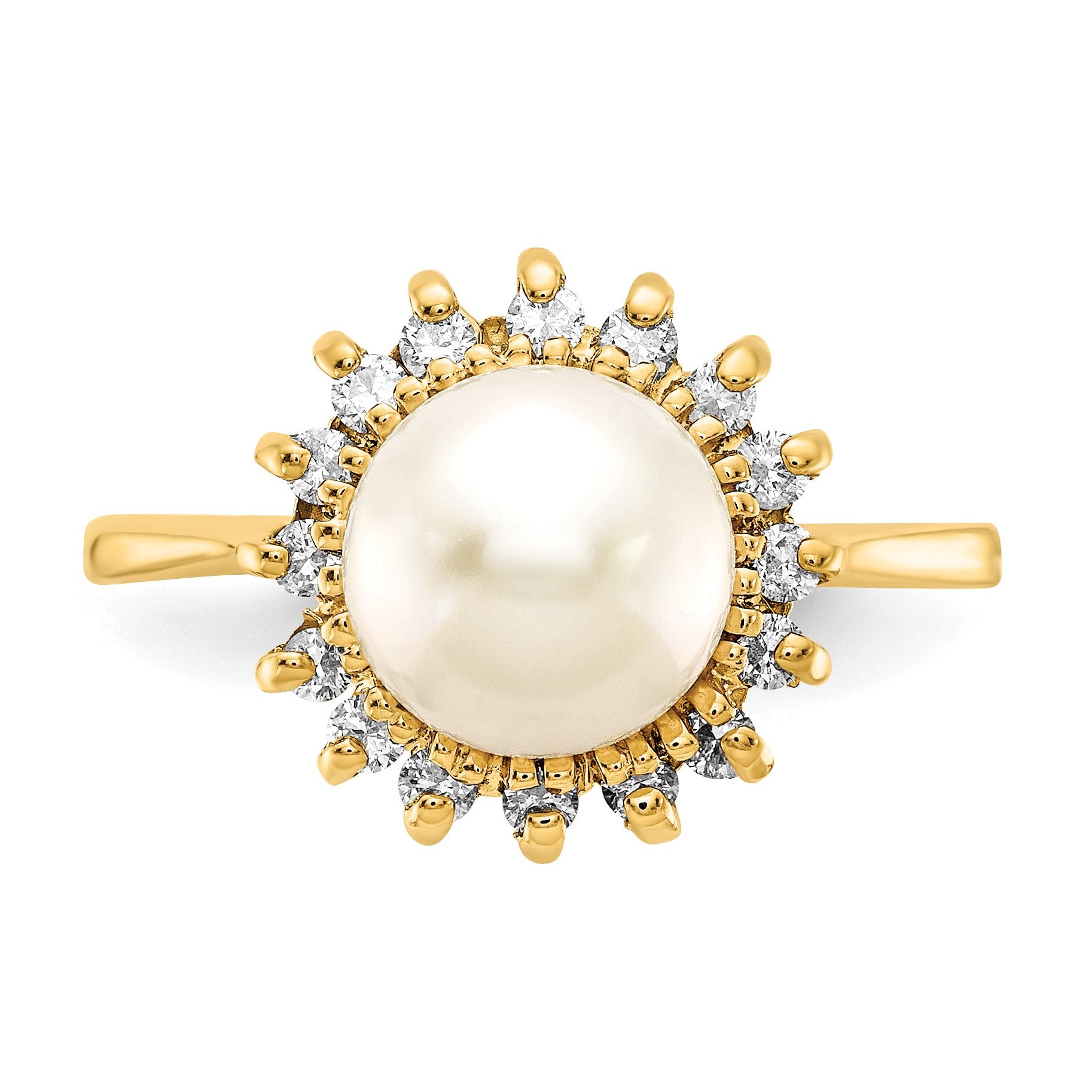14k 7.5mm White Freshwater Cultured Pearl and 1/4 carat AA Diamond Halo Ring
