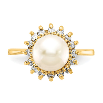 14k 7.5mm White Freshwater Cultured Pearl and 1/4 carat AA Diamond Halo Ring