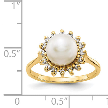 14k 7.5mm White Freshwater Cultured Pearl and 1/4 carat AA Diamond Halo Ring
