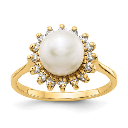 14k 7.5mm White Freshwater Cultured Pearl and 1/4 carat AA Diamond Halo Ring