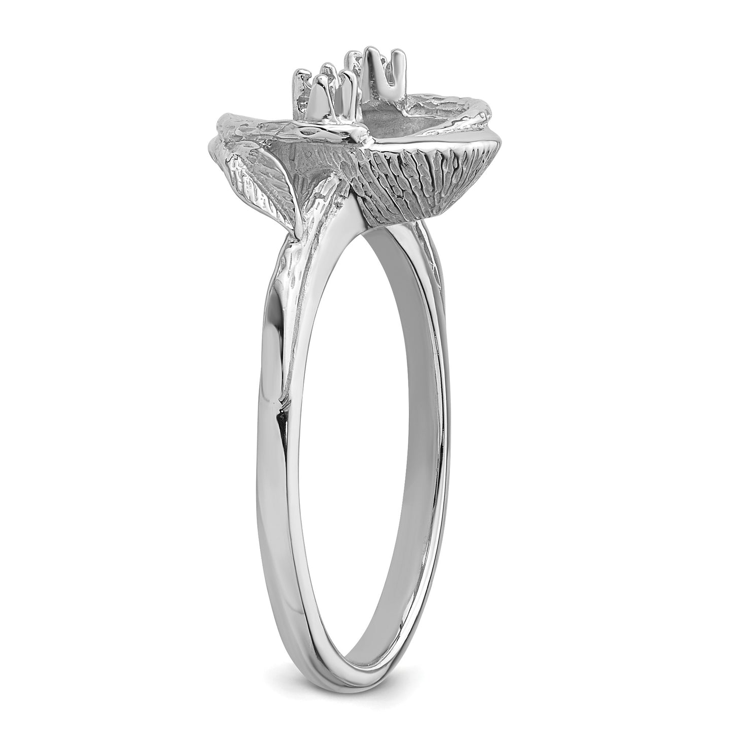 14k White Gold Holds 7.5mm Pearl and 2-1.3mm Stones Swirl Ring Mounting