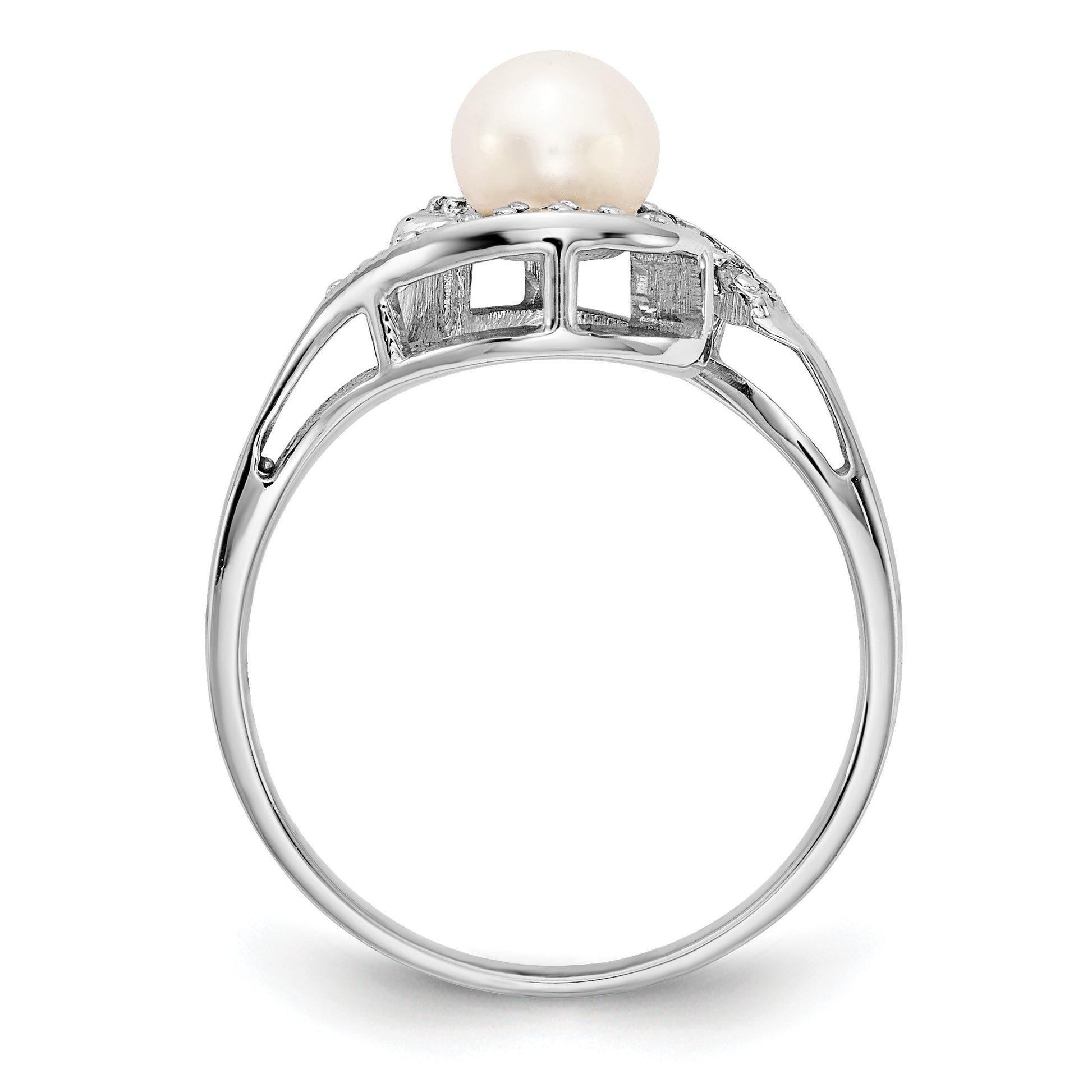 14k White Gold Holds 5.5mm Pearl  and 14-1.0mm Stones Bypass Ring Mounting