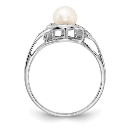 14k White Gold Holds 5.5mm Pearl  and 14-1.0mm Stones Bypass Ring Mounting