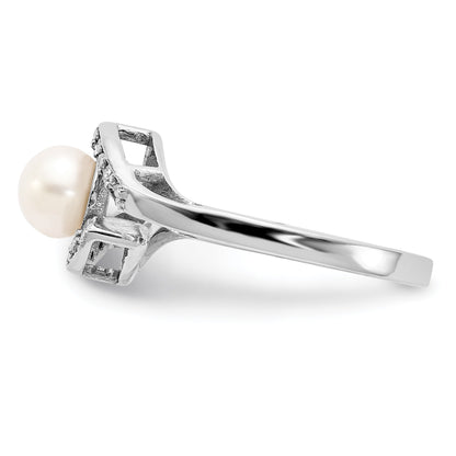 14k White Gold Holds 5.5mm Pearl  and 14-1.0mm Stones Bypass Ring Mounting