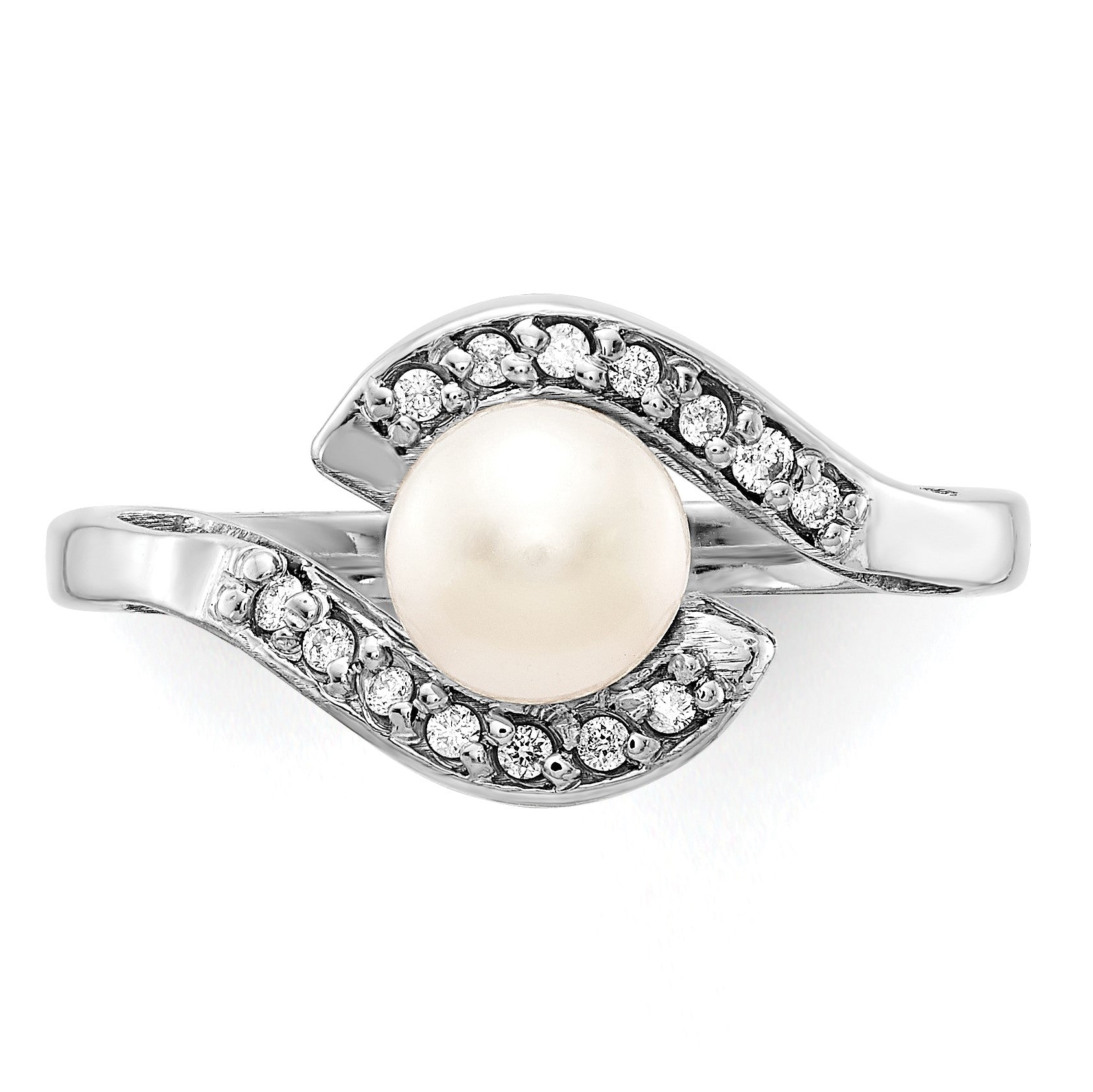 14k White Gold Holds 5.5mm Pearl  and 14-1.0mm Stones Bypass Ring Mounting