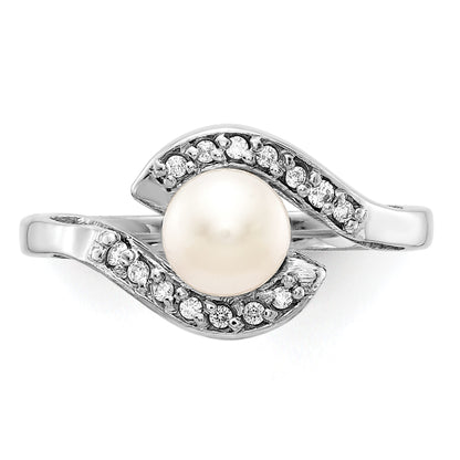 14k White Gold Holds 5.5mm Pearl  and 14-1.0mm Stones Bypass Ring Mounting