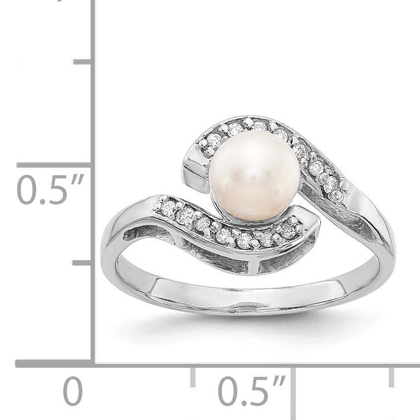 14k White Gold Holds 5.5mm Pearl  and 14-1.0mm Stones Bypass Ring Mounting