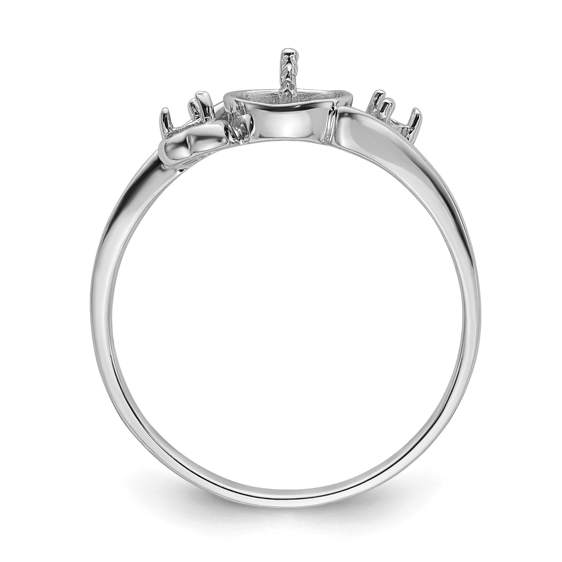 14k White Gold Holds 7mm Pearl and 2-1.7mm Stones Ring Mounting