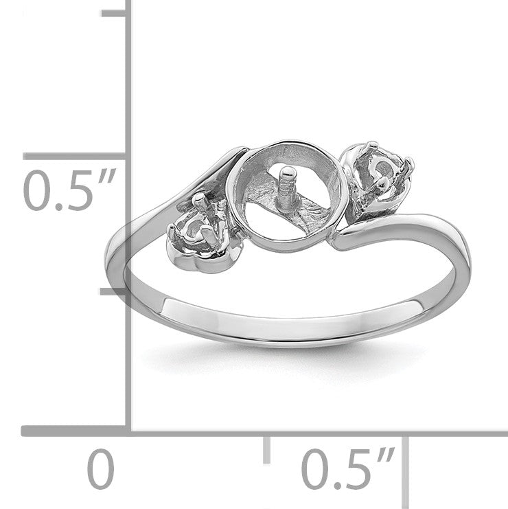 14k White Gold Holds 7mm Pearl and 2-1.7mm Stones Ring Mounting