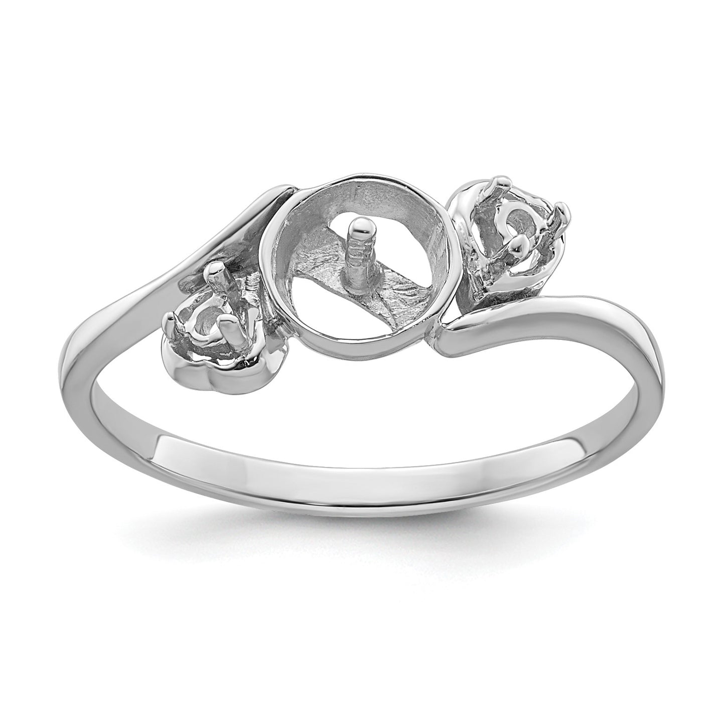 14k White Gold Holds 7mm Pearl and 2-1.7mm Stones Ring Mounting