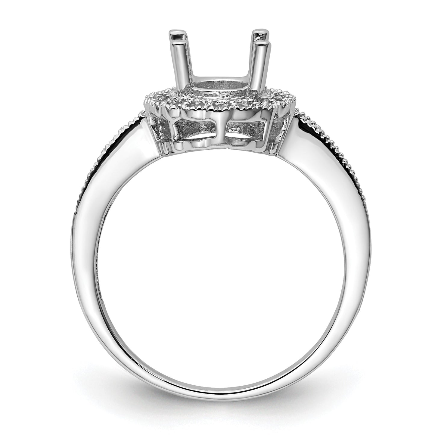 14k White Gold Holds 18-1.3mm/8-1.4mm/1-8x6mm Oval Gemstone Halo Ring Mounting