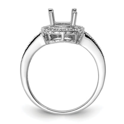 14k White Gold Holds 18-1.3mm/8-1.4mm/1-8x6mm Oval Gemstone Halo Ring Mounting