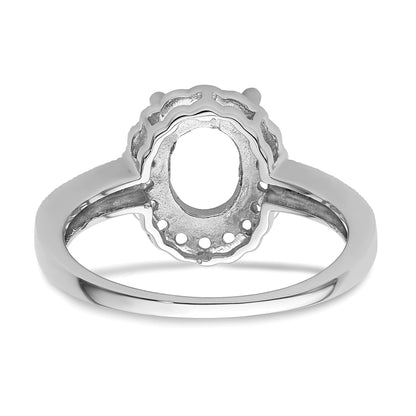 14k White Gold Holds 18-1.3mm/8-1.4mm/1-8x6mm Oval Gemstone Halo Ring Mounting