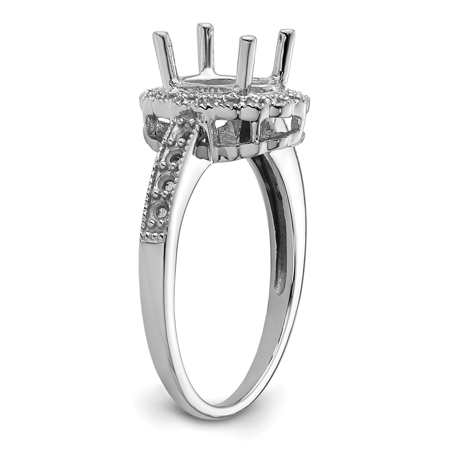 14k White Gold Holds 18-1.3mm/8-1.4mm/1-8x6mm Oval Gemstone Halo Ring Mounting