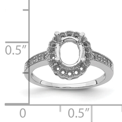 14k White Gold Holds 18-1.3mm/8-1.4mm/1-8x6mm Oval Gemstone Halo Ring Mounting