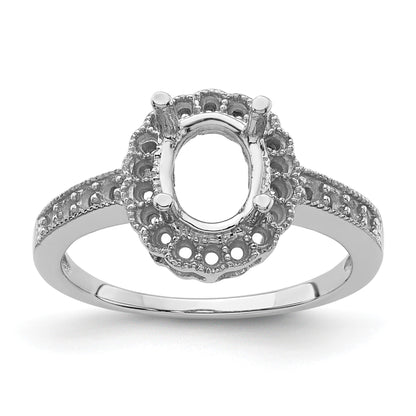 14k White Gold Holds 18-1.3mm/8-1.4mm/1-8x6mm Oval Gemstone Halo Ring Mounting