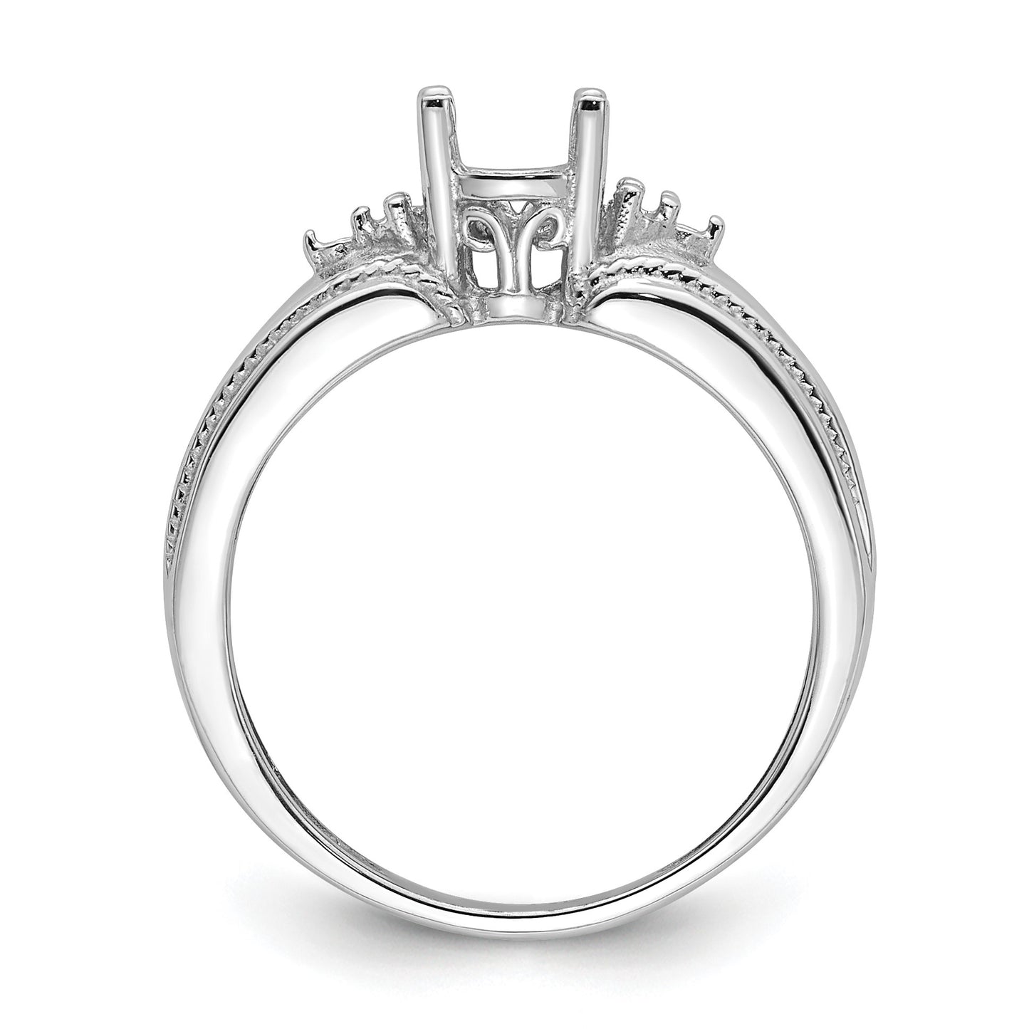 14k White Gold Holds 6-1.4mm Round and 1-7x5mm Oval Gemstone Ring Mounting