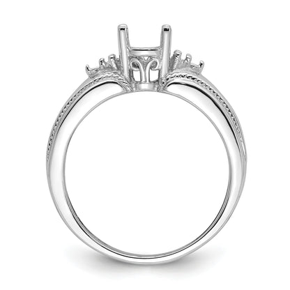 14k White Gold Holds 6-1.4mm Round and 1-7x5mm Oval Gemstone Ring Mounting