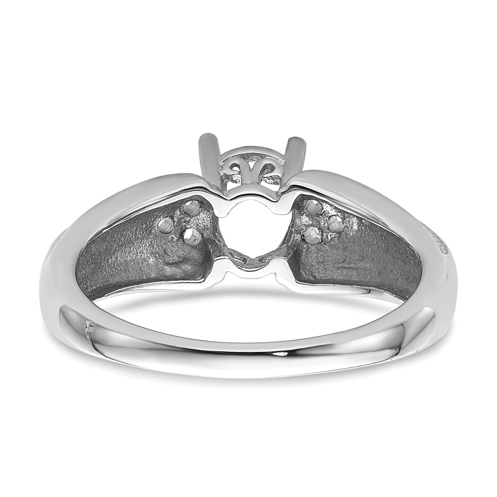 14k White Gold Holds 6-1.4mm Round and 1-7x5mm Oval Gemstone Ring Mounting