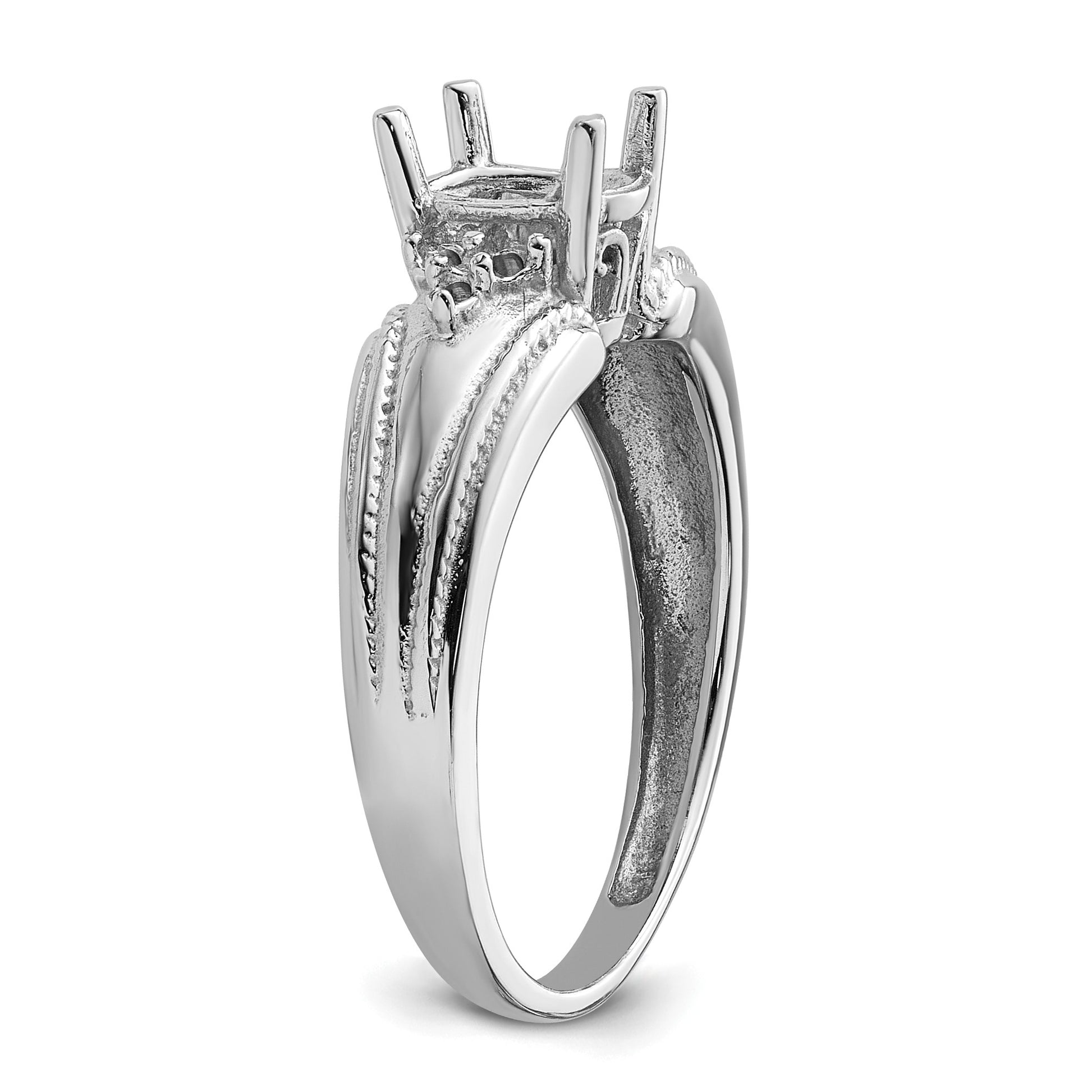 14k White Gold Holds 6-1.4mm Round and 1-7x5mm Oval Gemstone Ring Mounting
