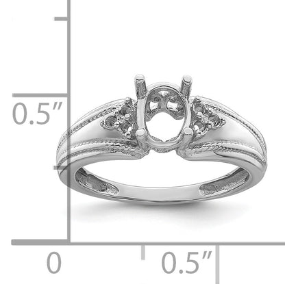 14k White Gold Holds 6-1.4mm Round and 1-7x5mm Oval Gemstone Ring Mounting
