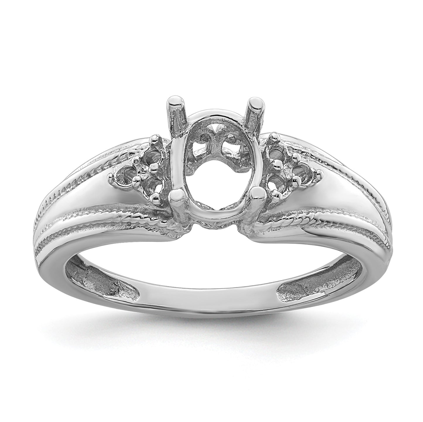 14k White Gold Holds 6-1.4mm Round and 1-7x5mm Oval Gemstone Ring Mounting