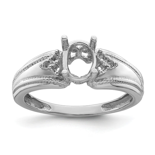 14k White Gold Holds 6-1.4mm Round and 1-7x5mm Oval Gemstone Ring Mounting