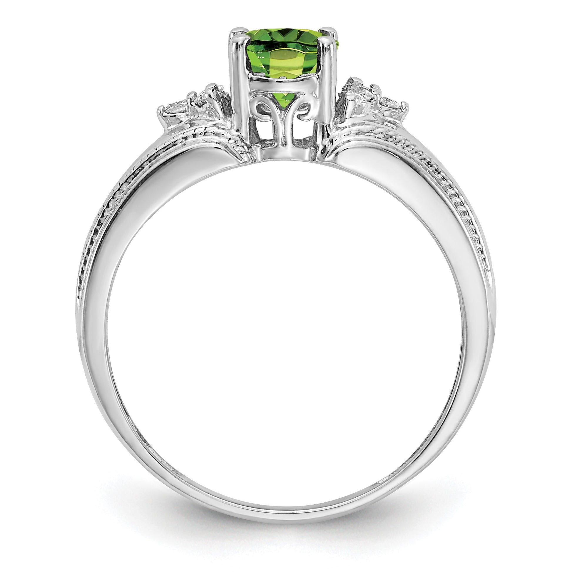 14k White Gold 7x5mm Oval Peridot and 1/15 carat AA Diamond Ring