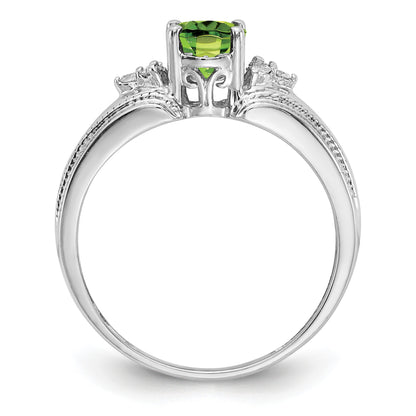 14k White Gold 7x5mm Oval Peridot and 1/15 carat AA Diamond Ring