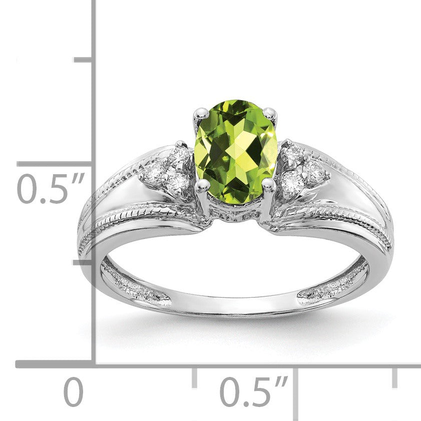 14k White Gold 7x5mm Oval Peridot and 1/15 carat AA Diamond Ring
