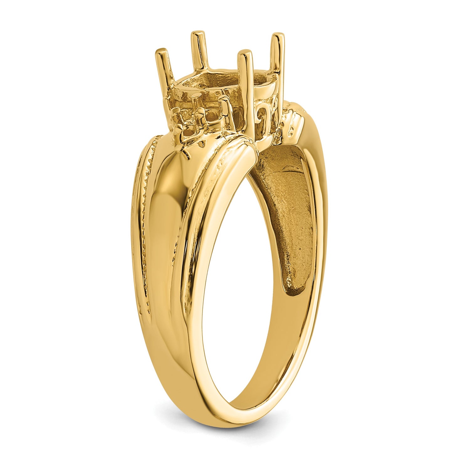 14k Holds 6-1.5mm Round and 1-8x6mm Oval Gemstone Ring Mounting