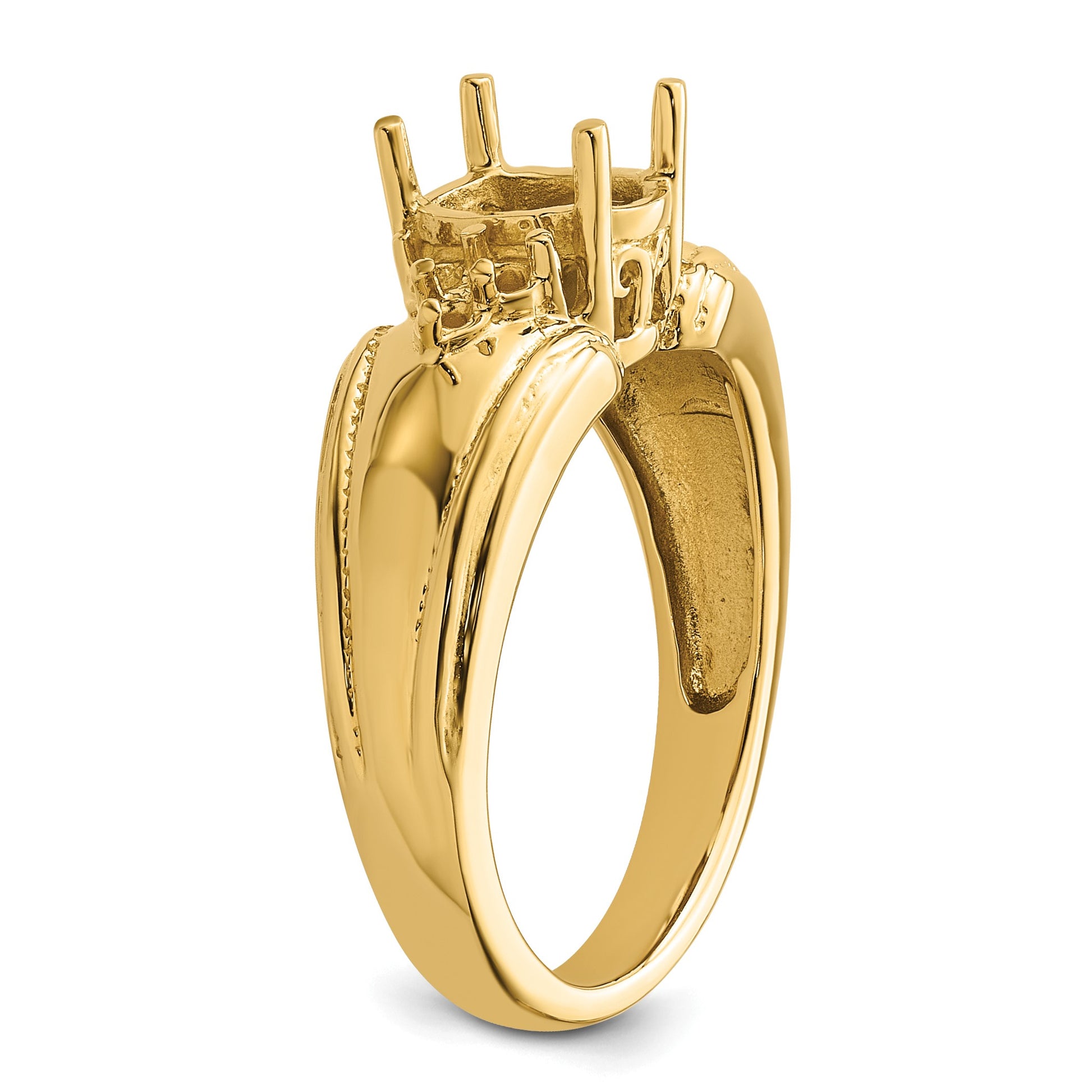 14k Holds 6-1.5mm Round and 1-8x6mm Oval Gemstone Ring Mounting