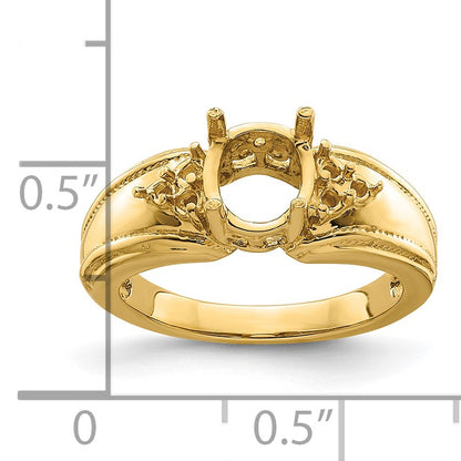 14k Holds 6-1.5mm Round and 1-8x6mm Oval Gemstone Ring Mounting