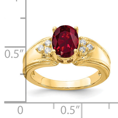 14k 8x6mm Oval Lab-Created Ruby and 1/10 carat AA Diamond Ring