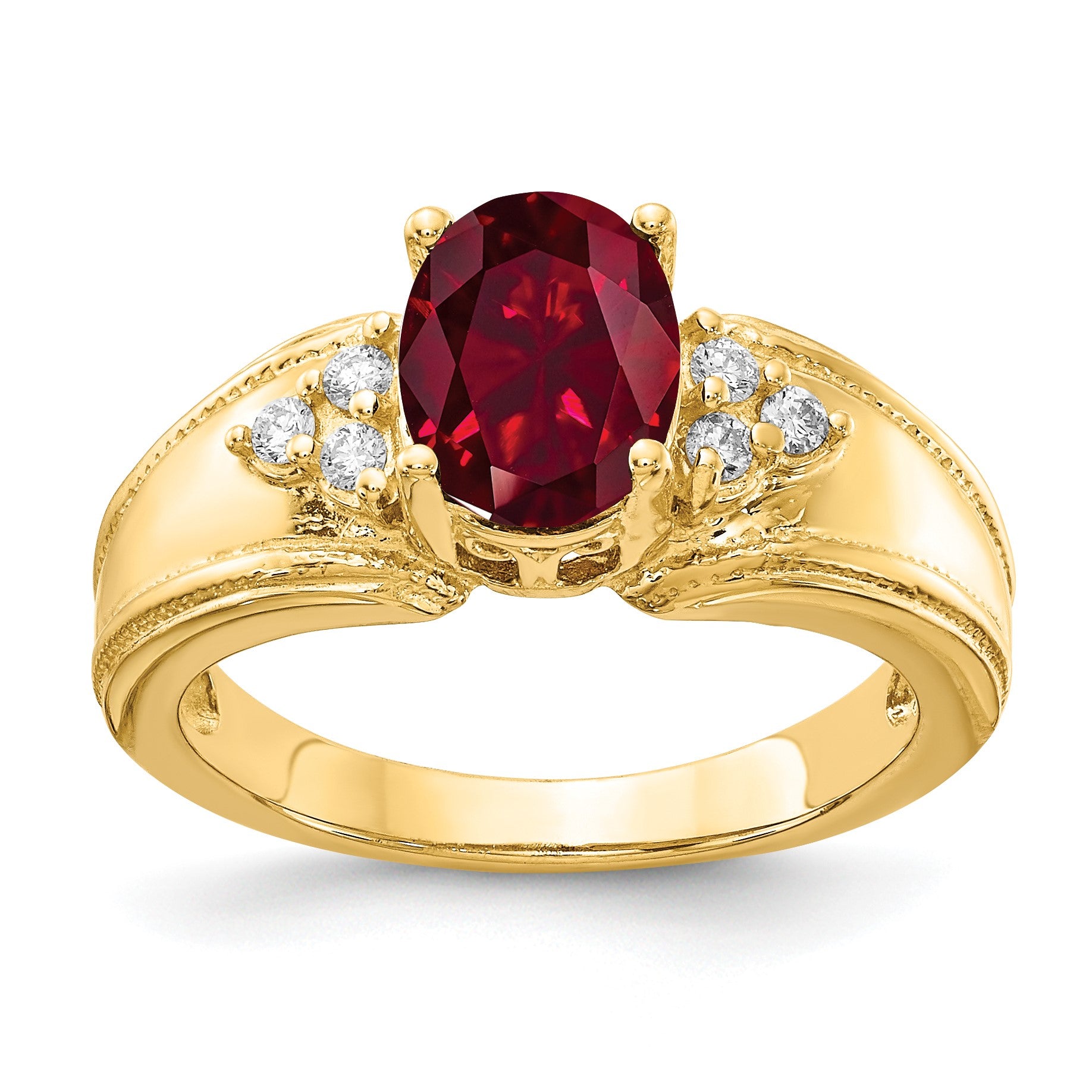 14k 8x6mm Oval Lab-Created Ruby and 1/10 carat AA Diamond Ring