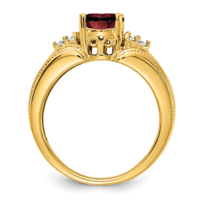 14k 8x6mm Oval Garnet and 1/10 carat AA Diamond Ring